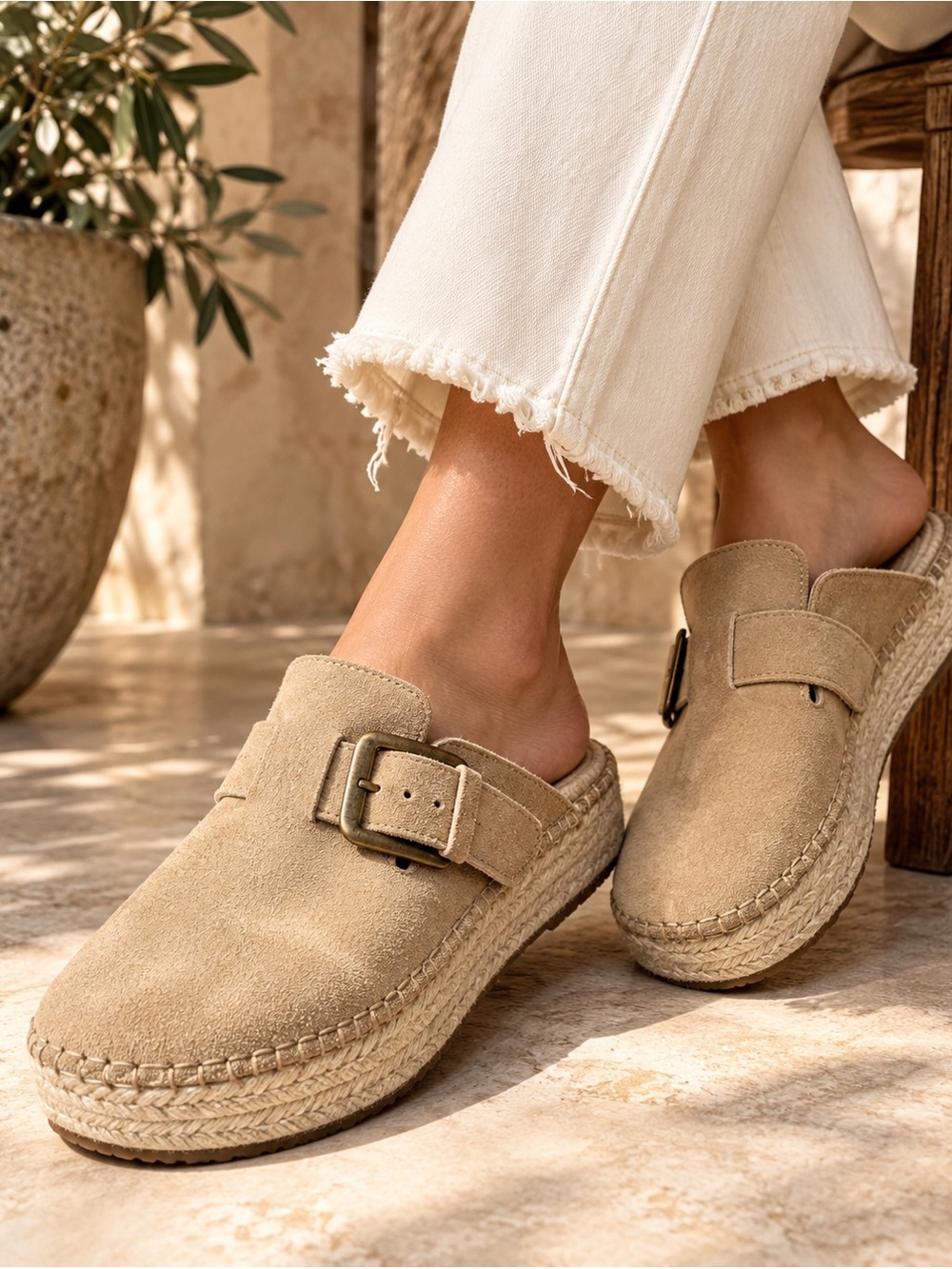 Haute Hippie Aria Suede Espadrille Clogs Mules Tan Size 6.5 NWOB